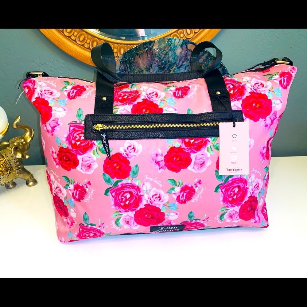 NWT Juicy Couture Pink Floral Rose Weekender Travel Bag